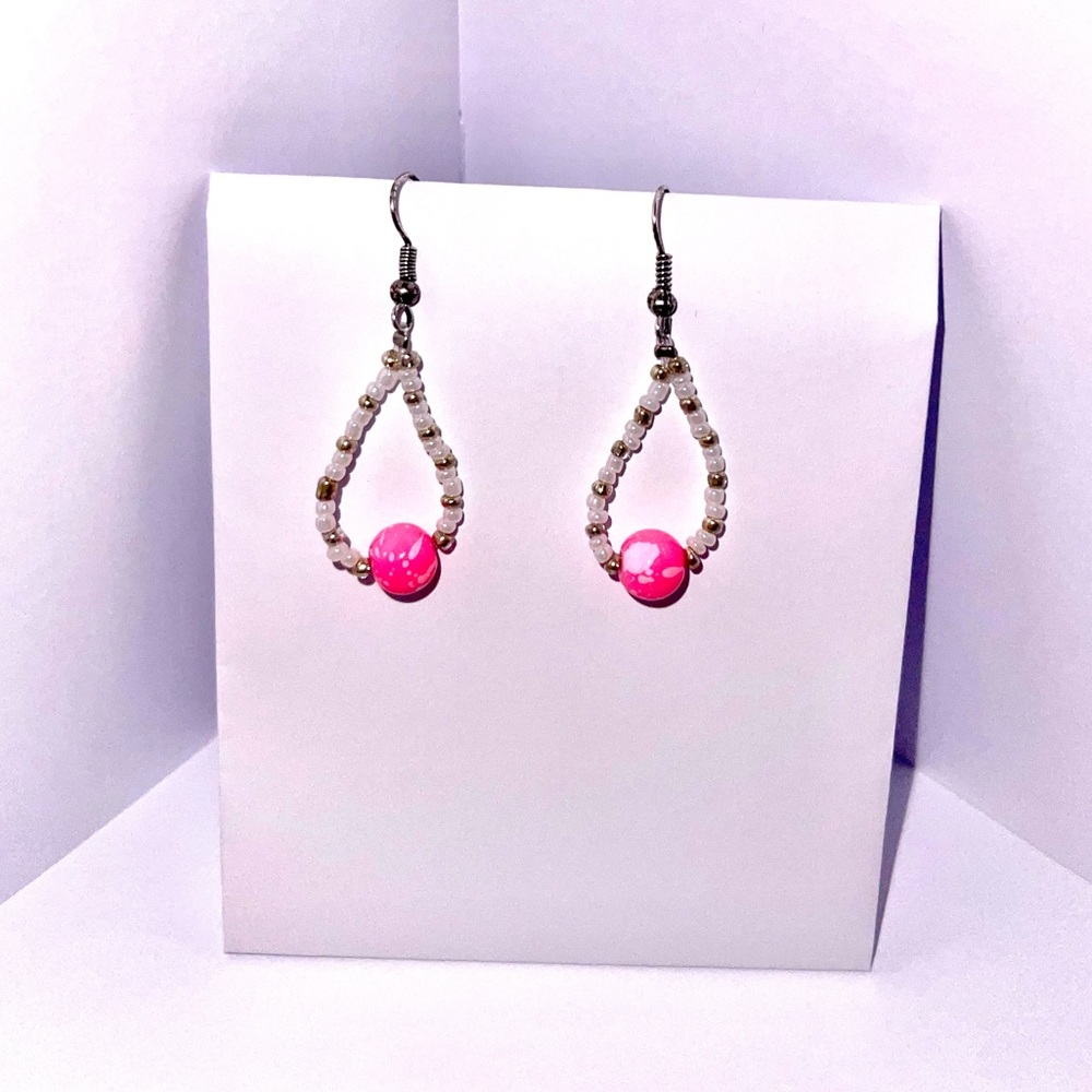 Pink beaded drop dangle earrings